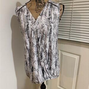 INC animal print grey, off white and taupe faux wrap sleeveless top size M